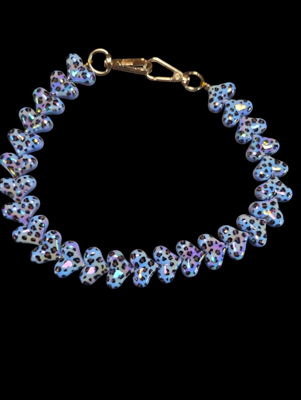 Blue Iridescent Leopard Heart Bead Bag Chain